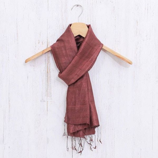 Alternate image for Hand-Dyed Brown Silk Scarf from Thailand Milk Chocolate