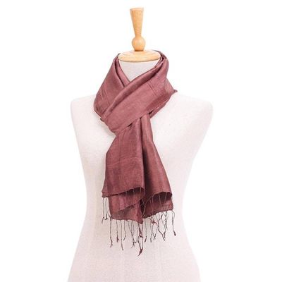 Alternate image for Hand-Dyed Brown Silk Scarf from Thailand Milk Chocolate