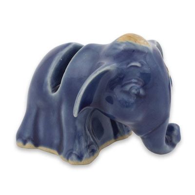 Alternate image for Blue Elephant Celadon Ceramic Business Card Holder Joyful Blue Elephant