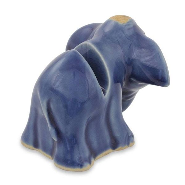 Alternate image for Blue Elephant Celadon Ceramic Business Card Holder Joyful Blue Elephant