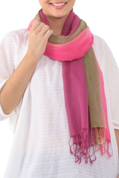 Primary image for Cotton Scarves in Pink and Green from Thailand Pair Grove Breeze
