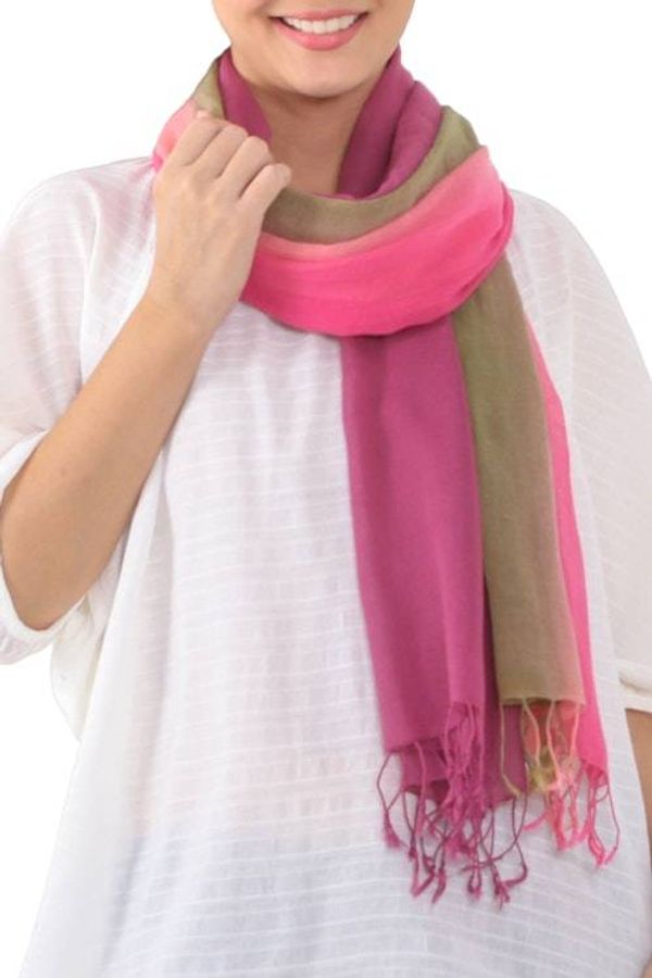 Alternate image for Cotton Scarves in Pink and Green from Thailand Pair Grove Breeze