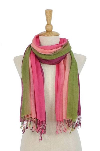 Alternate image for Cotton Scarves in Pink and Green from Thailand Pair Grove Breeze