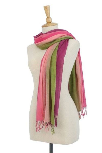 Alternate image for Cotton Scarves in Pink and Green from Thailand Pair Grove Breeze