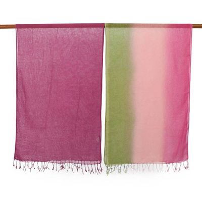 Alternate image for Cotton Scarves in Pink and Green from Thailand Pair Grove Breeze