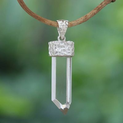 Primary image for Unisex Natural Quartz Pendant Handmade with Sterling Silver Crystal Amour