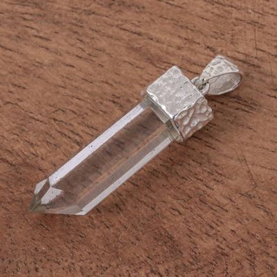Alternate image for Unisex Natural Quartz Pendant Handmade with Sterling Silver Crystal Amour