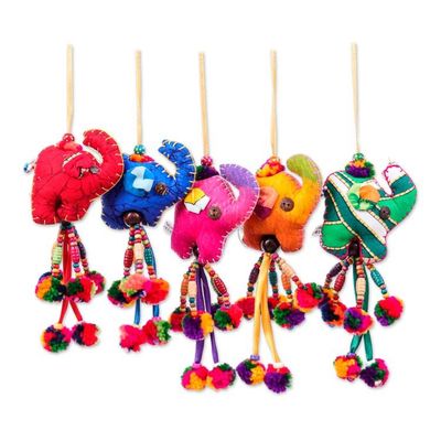 Alternate image for 5 Cotton Beaded Elephant Christmas Ornaments with Pompoms Holiday Parade