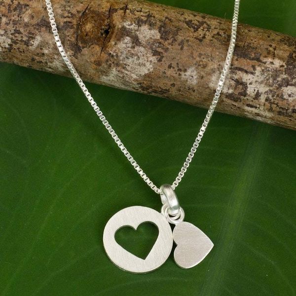 Alternate image for Thai Double Heart Pendants on Sterling Silver Necklace Soul Mates in the Moon
