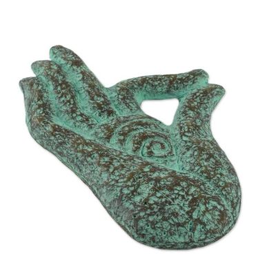 Alternate image for Recycled Paper Relief Panel of a Hand from Thailand Meditating Hand