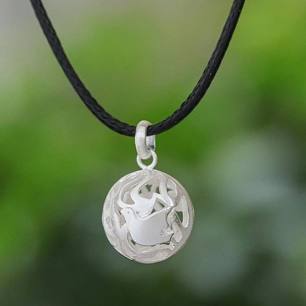 Alternate image for Waxed Nylon Cord Necklace with Sterling Silver Dove Pendant Peaceful Globe