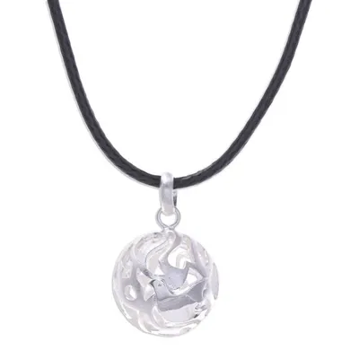 Alternate image for Waxed Nylon Cord Necklace with Sterling Silver Dove Pendant Peaceful Globe