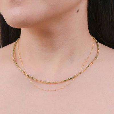 Alternate image for 8-Carat Green Tourmaline Strand Necklace with Golden Plating Creativity Reflections