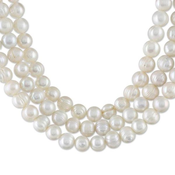 Alternate image for Artisan Crafted Thai Triple White Pearl Strand Necklace Triple White Halo