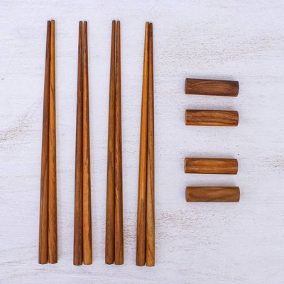 Alternate image for Teak Chopstick Set of 4 with Rests Smooth Meal