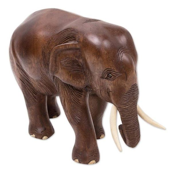Alternate image for Hand Made Wood Elephant Sculpture from Thailand Relaxed Elephant