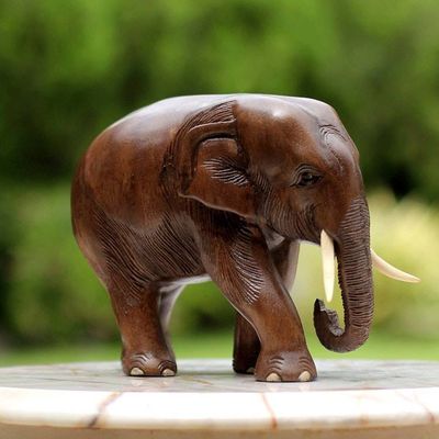 Alternate image for Hand Made Wood Elephant Sculpture from Thailand Relaxed Elephant
