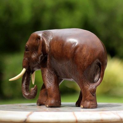 Alternate image for Hand Made Wood Elephant Sculpture from Thailand Relaxed Elephant