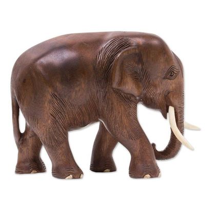 Alternate image for Hand Made Wood Elephant Sculpture from Thailand Relaxed Elephant