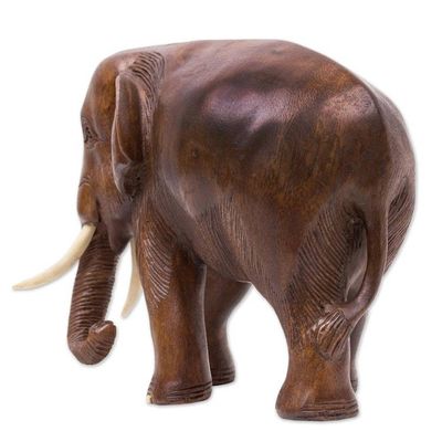 Alternate image for Hand Made Wood Elephant Sculpture from Thailand Relaxed Elephant