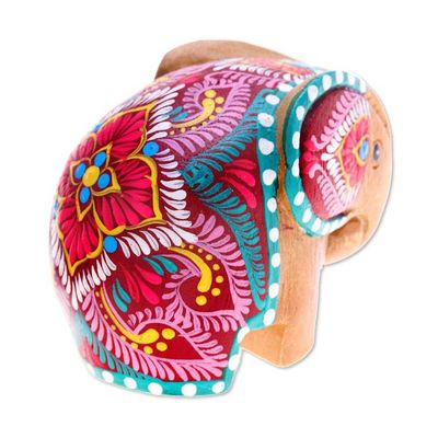 Alternate image for Thai-Made Floral Painted Raintree Wood Elephant Figurine Tiny Beloved
