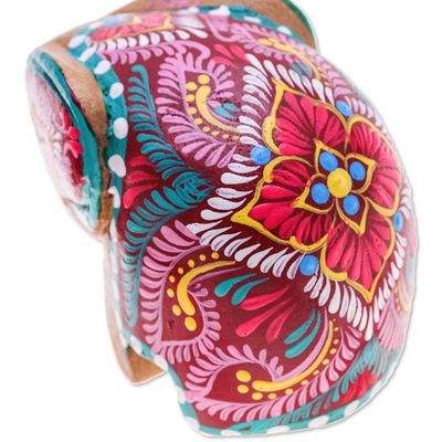 Alternate image for Thai-Made Floral Painted Raintree Wood Elephant Figurine Tiny Beloved