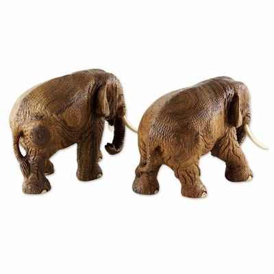 Alternate image for Brown Teak Wood Elephant Sculptures Pair from Thailand Walk Together