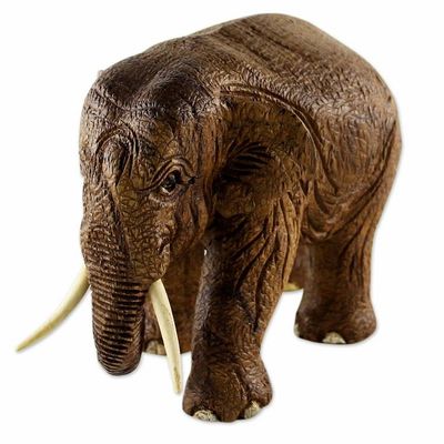 Alternate image for Brown Teak Wood Elephant Sculptures Pair from Thailand Walk Together