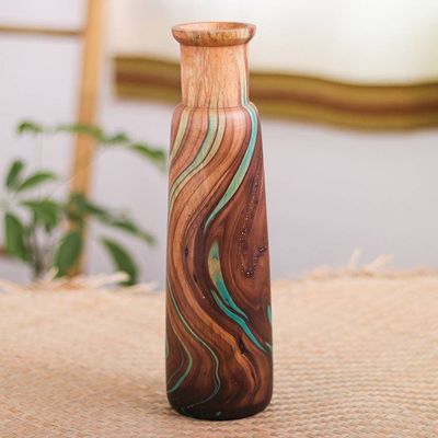 Alternate image for Multicolored Wood Decorative Vase Handcrafted in Thailand Latte Brown