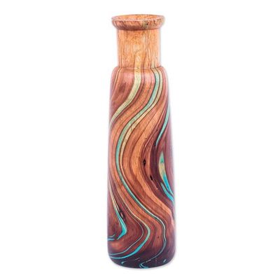 Alternate image for Multicolored Wood Decorative Vase Handcrafted in Thailand Latte Brown