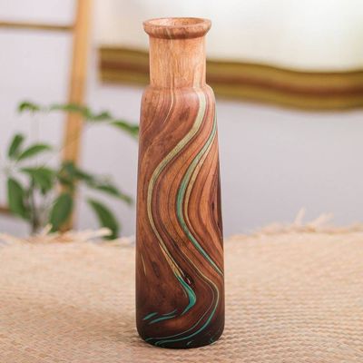 Alternate image for Multicolored Wood Decorative Vase Handcrafted in Thailand Latte Brown