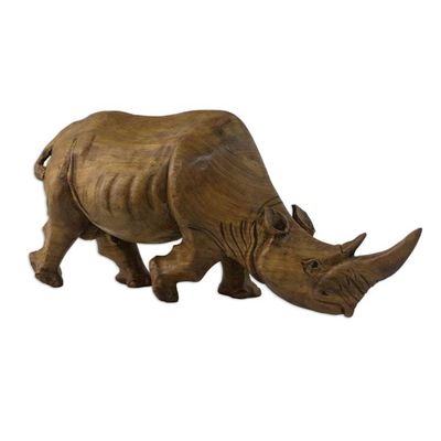 Alternate image for Raintree Wood Rhinoceros Statuette from Thailand Wary Rhino