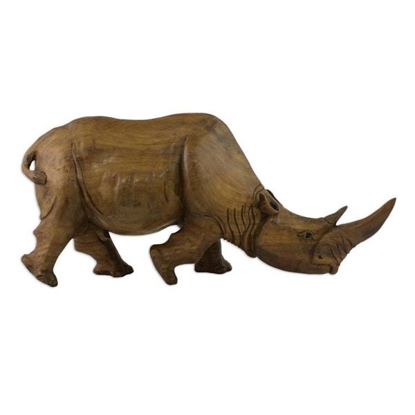 Alternate image for Raintree Wood Rhinoceros Statuette from Thailand Wary Rhino