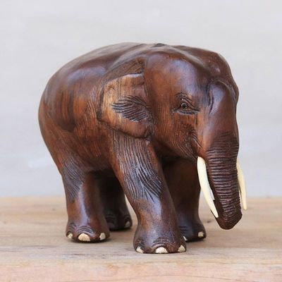 Alternate image for Handmade Teak Wood Elephant Sculpture from Thailand Nature Trip