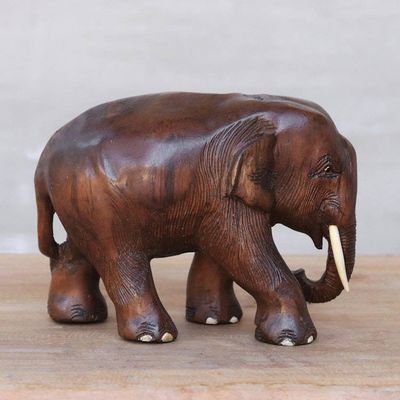 Alternate image for Handmade Teak Wood Elephant Sculpture from Thailand Nature Trip