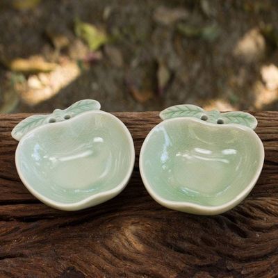 Primary image for Green Celadon Condiment Dishes from Thailand pair Green Apple
