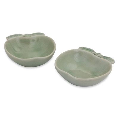 Alternate image for Green Celadon Condiment Dishes from Thailand pair Green Apple
