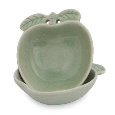 Alternate image for Green Celadon Condiment Dishes from Thailand pair Green Apple