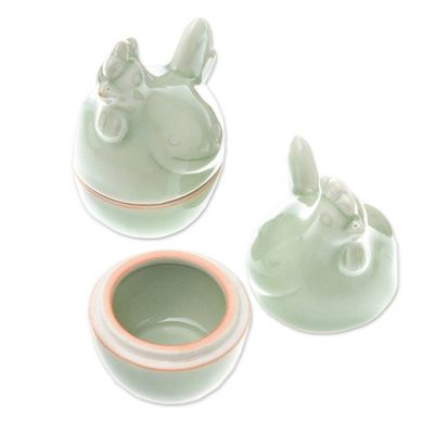 Alternate image for Celadon Ceramic Hen Egg Cups from Thailand Pair Hen Breakfast