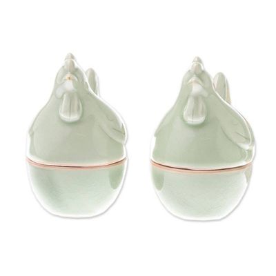 Alternate image for Celadon Ceramic Hen Egg Cups from Thailand Pair Hen Breakfast