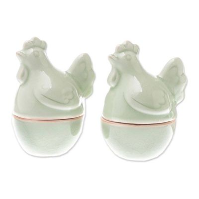 Alternate image for Celadon Ceramic Hen Egg Cups from Thailand Pair Hen Breakfast