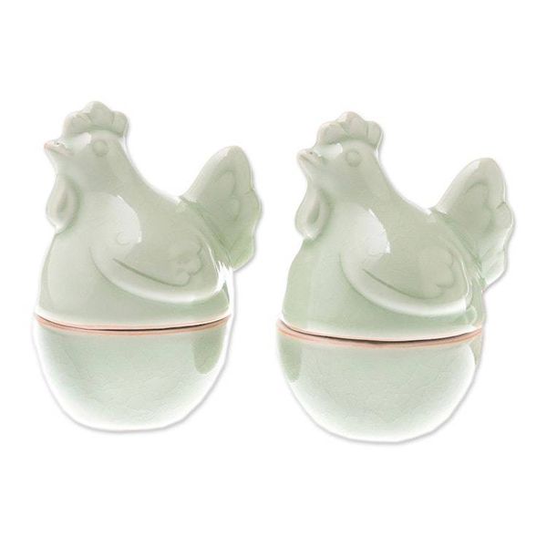 Alternate image for Celadon Ceramic Hen Egg Cups from Thailand Pair Hen Breakfast