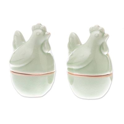 Alternate image for Celadon Ceramic Hen Egg Cups from Thailand Pair Hen Breakfast
