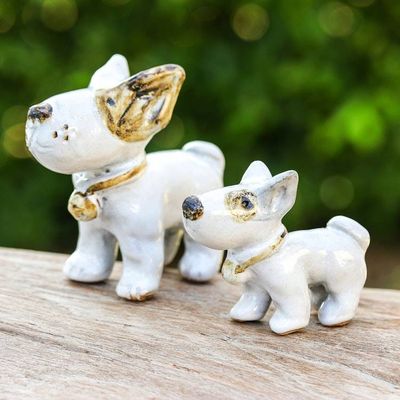 Primary image for Dog-Themed 2-Piece Hand-Painted Ivory Ceramic Statuette Set Canine Force