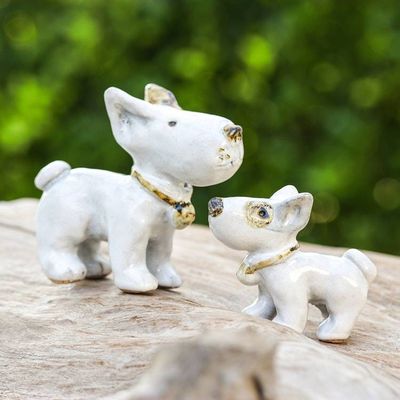 Alternate image for Dog-Themed 2-Piece Hand-Painted Ivory Ceramic Statuette Set Canine Force