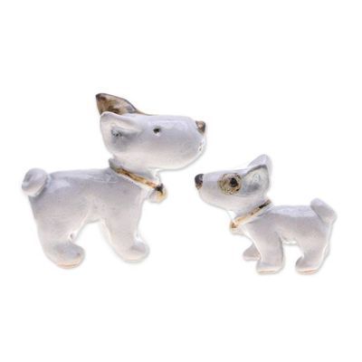 Alternate image for Dog-Themed 2-Piece Hand-Painted Ivory Ceramic Statuette Set Canine Force