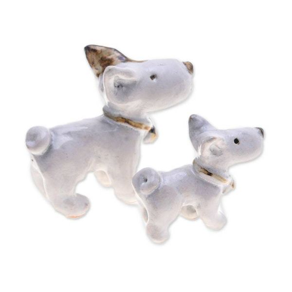 Alternate image for Dog-Themed 2-Piece Hand-Painted Ivory Ceramic Statuette Set Canine Force