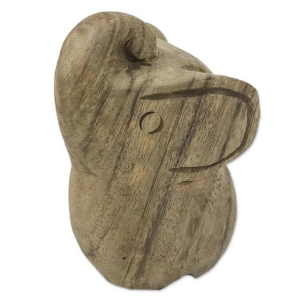 Alternate image for Handmade Raintree Wood Elephant Statuette from Thailand Khan Kluay