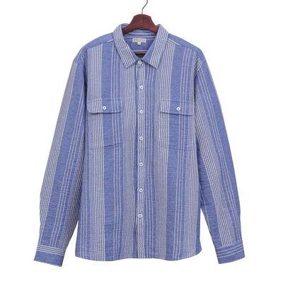 Alternate image for Mens Striped Blue and White Cotton Collared Shirt Stylish Staple in Blue