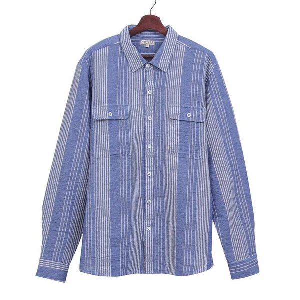 Alternate image for Mens Striped Blue and White Cotton Collared Shirt Stylish Staple in Blue